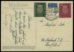 Bachsiegel 1950 auf Sonderpostkarte mit ESST "STUTTGART - GARTENSCHAU ...